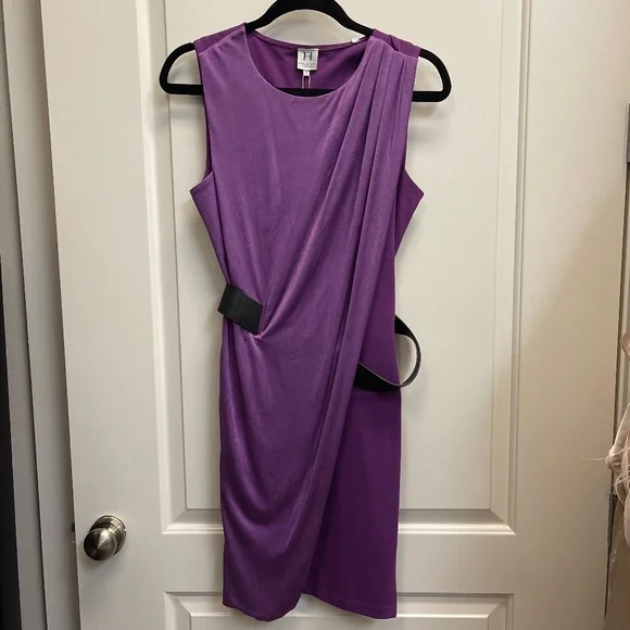 halston heritage dress purple HALSTON HERITAGE Violet Wool Strapless Dress